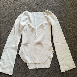 Women's Cream Long Sleeve Sweetheart Neck Top